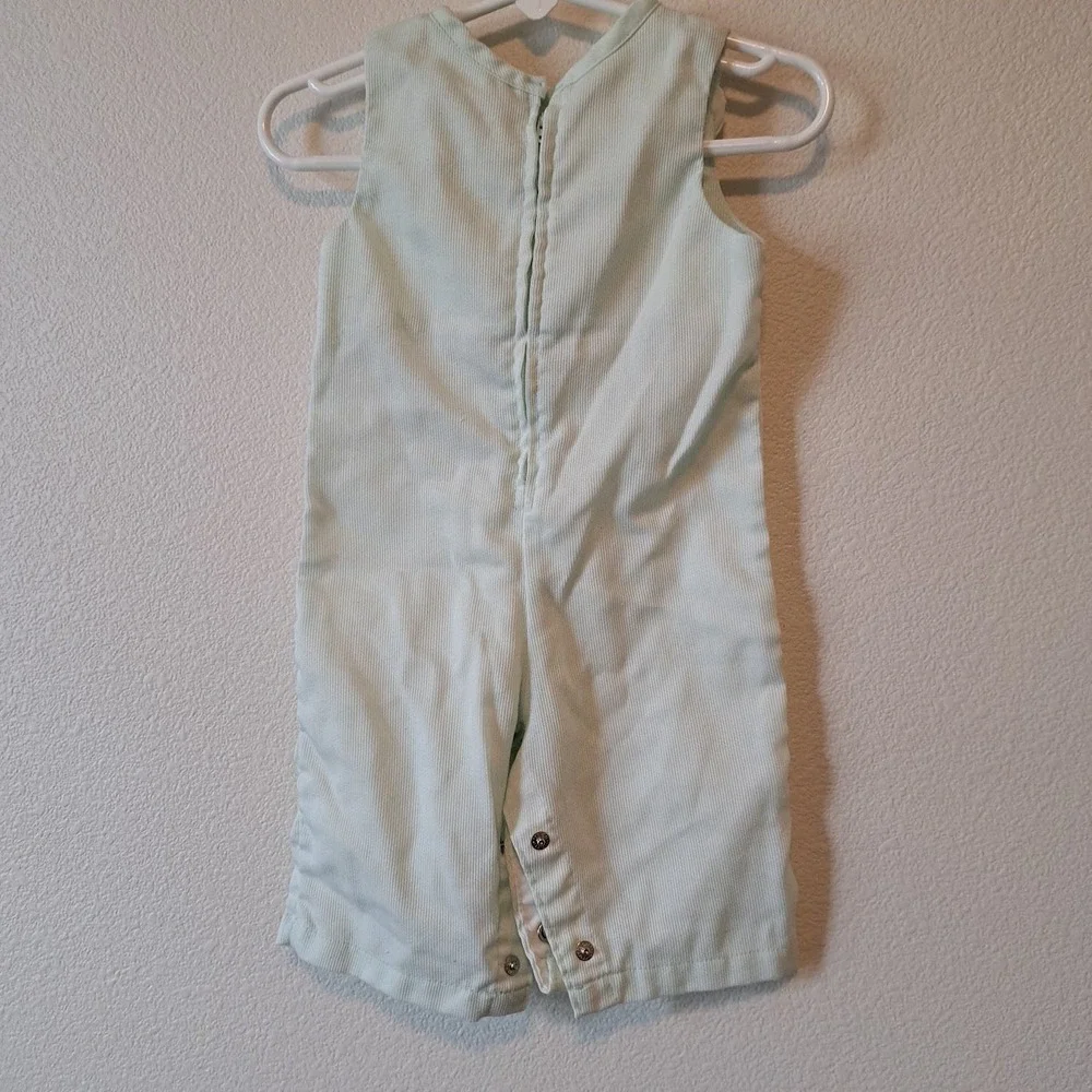 Vintage Health-tex Mint Green Corduroy Ruffle Romper Baby Girl 6 Months USA Made